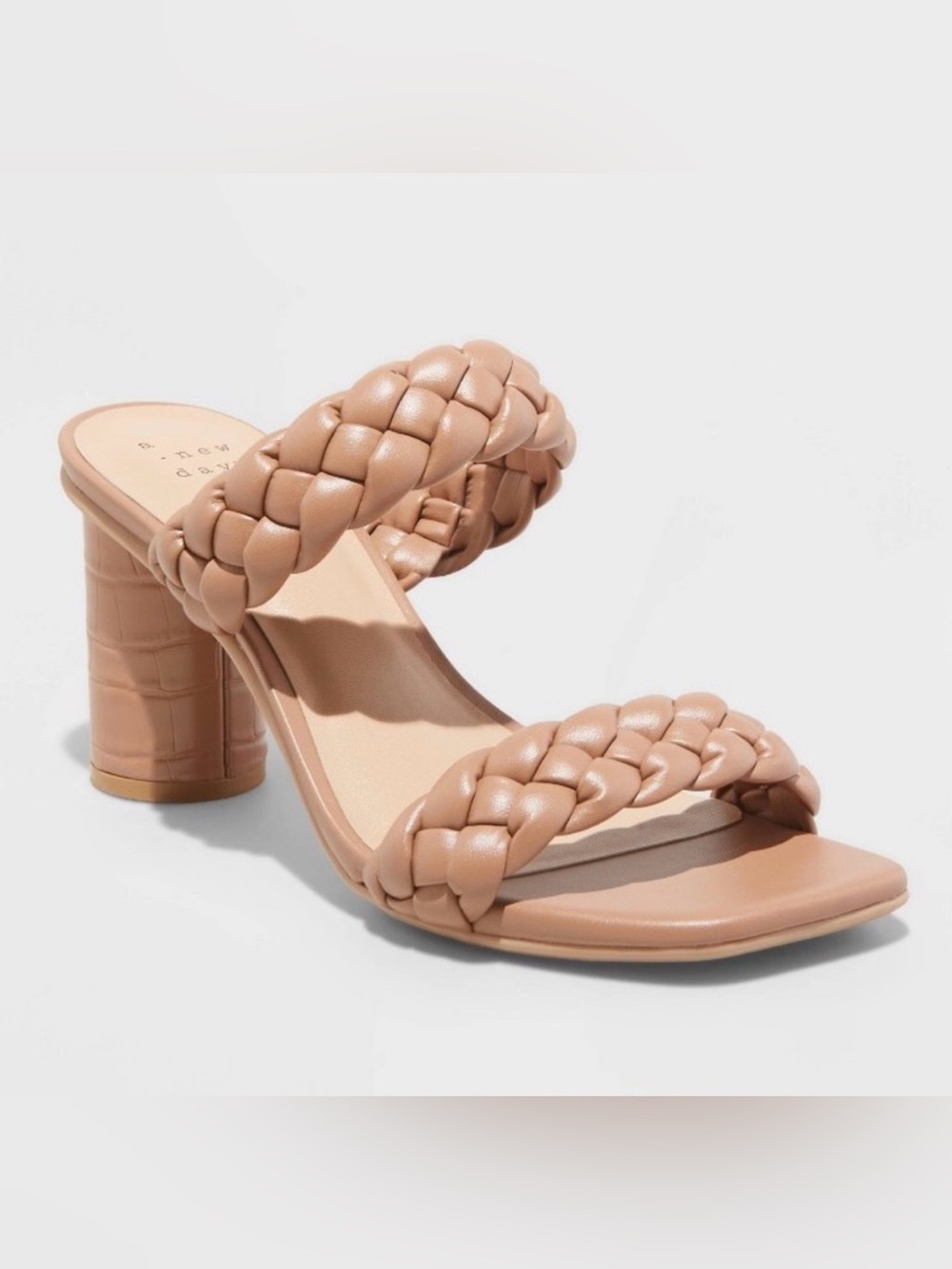 A New Day Basil Braided Mule Heels Circle Block Size 7